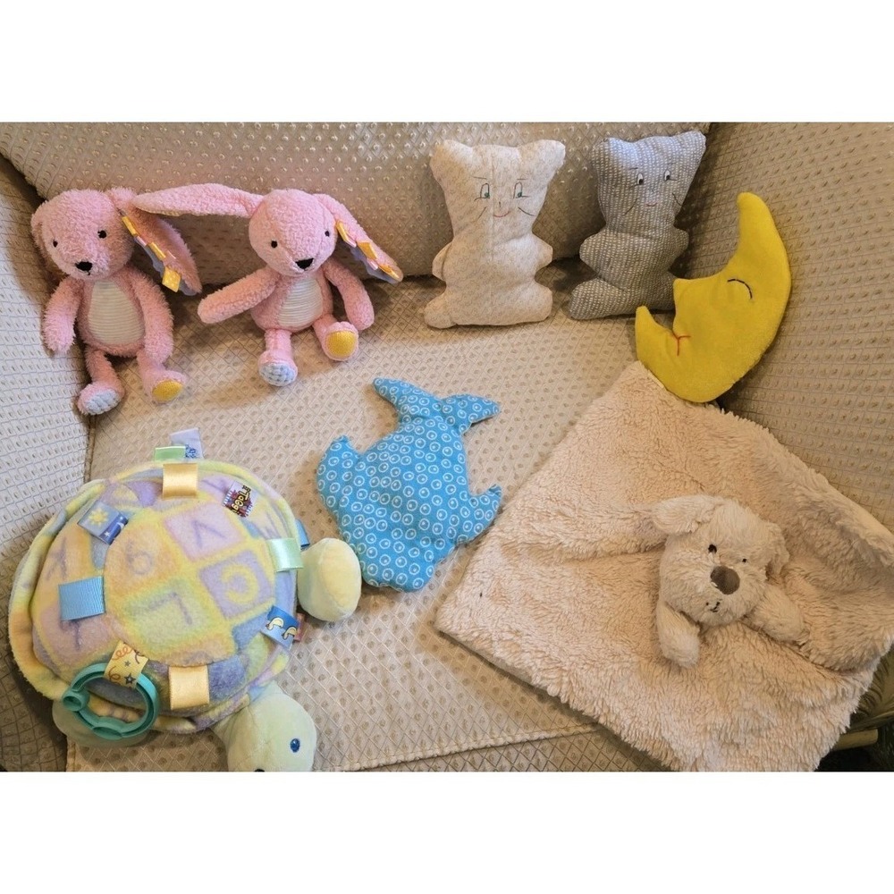 Baby Sensory Lovey Plush Lot 8 Taggies Bunny Turtle Handmade Vintage Nursery